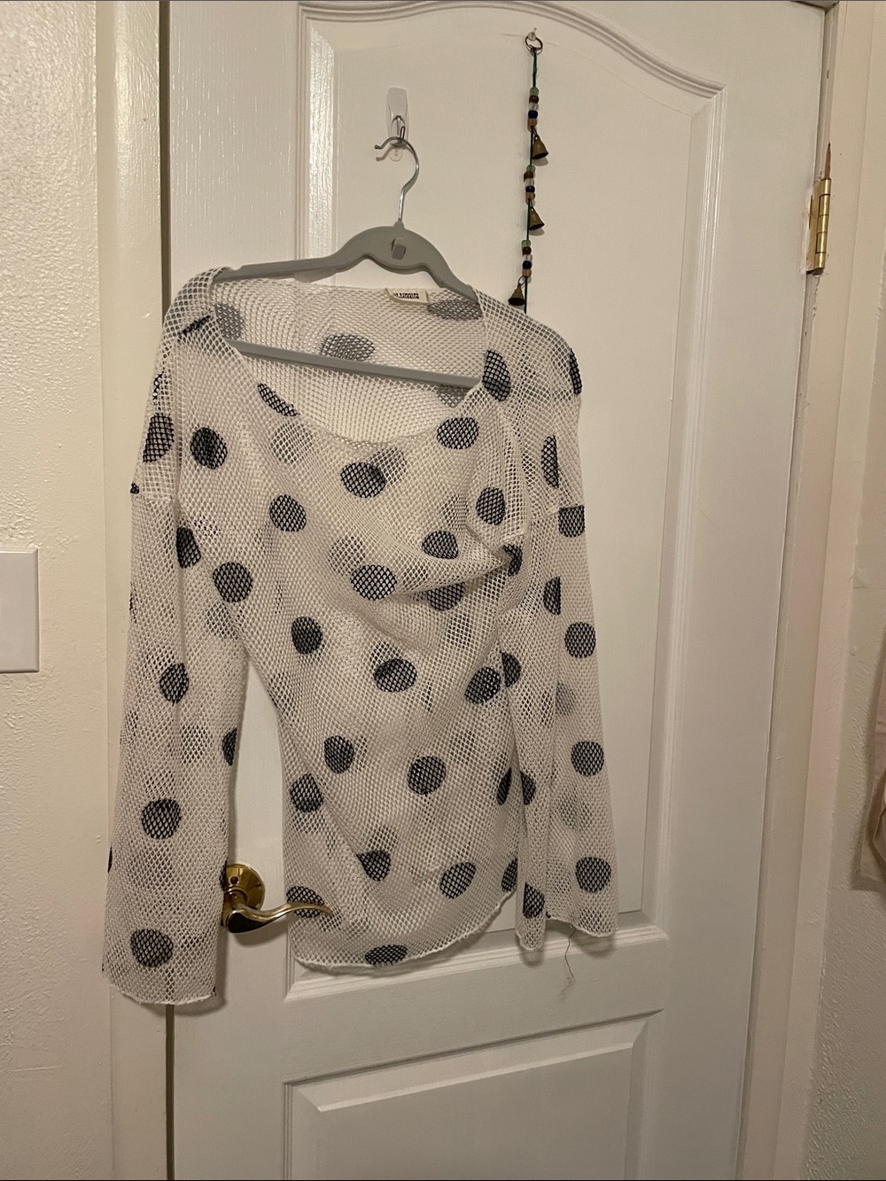 Polka Dot Mesh Sweater - White with Black Dots